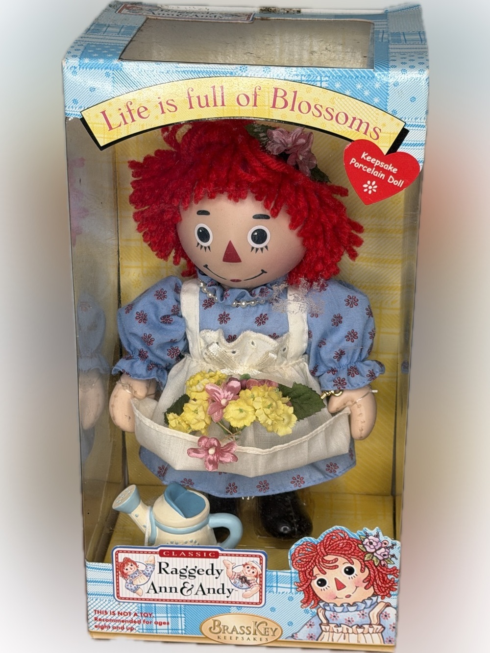 Brass Key Raggedy Ann Porcelain Keepsake Doll Life Is Full of Blossoms NIB